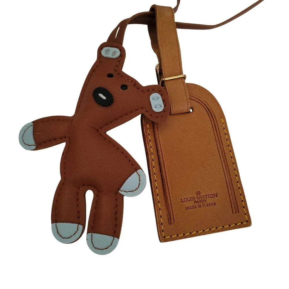 Louis Vuitton Bear Luggage Tag Bag Charm Vachetta Leather Brown Made in France